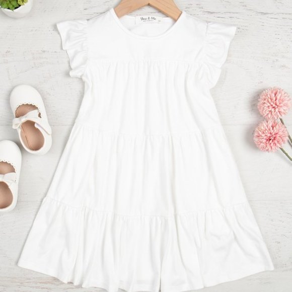 You & Me Other - IVORY Girls Ruffle Short Cap Sleeve Tiered Dress 2T-14/16 Brand New